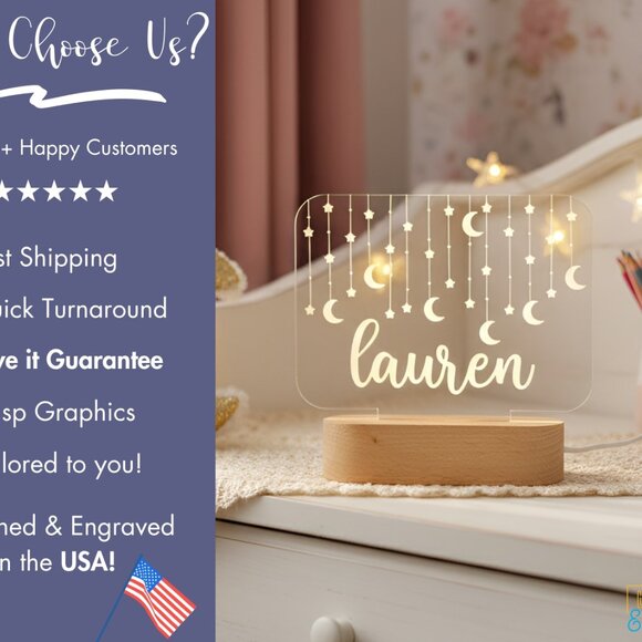 Personalized Hanging Stars Light | LED Name Sign for Kids’ Bedrooms - Picture 4 of 8